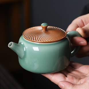 青瓷茶壶手工作汉瓦壶跳叨单壶功夫茶具，泡茶器高档礼盒中式泡茶壶