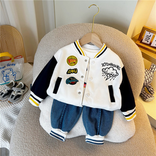 男童棒球服套装春装1一2-3周岁韩版洋气宝宝，三件套童装婴儿衣服潮