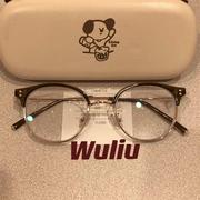 冷茶金眼镜(金眼镜)框架可配近视，镜片超轻半框眼镜女小圆框素颜神器平光镜