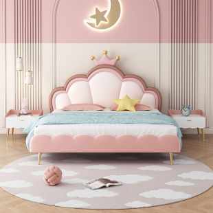 儿童公主床女孩现代简约女生卧室粉色轻奢网红软包少女床