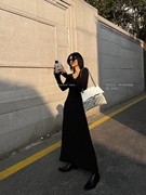 韩版咖啡色v领套头连衣裙，2023年长袖长裙，c$25嘉0121
