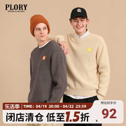 plory撞色秋冬情侣，圆领字母章贴宽松时尚针织衫毛衣