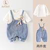 宝宝春装套装0一3岁婴儿衣服春季纯棉长袖T恤背带裤连体衣两件套2