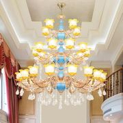欧式别墅客厅水晶，大吊灯复式楼锌合金法式蓝色楼中楼挑空跃层灯具