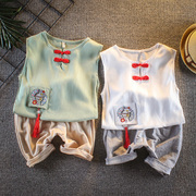 男童汉服夏季中国风儿童唐装男宝宝背心套装古装民族风两件套潮衣