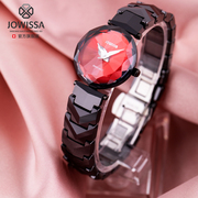 jowissa瑞士女士手表，奢华红色女表气质，陶瓷带镶钻手表女款女款表