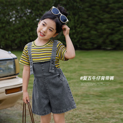 陈大猪女童牛仔裤2023夏季儿童，韩版女宝宝时髦背带裤女短裤