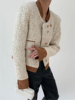 法式小香风麂皮绒拼接折袖设计羊毛卷高级廓形圈呢短款夹克外套女