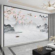 现代中式电视背景墙壁纸，花鸟墙纸无缝壁布沙发影视，墙布3d立体壁画