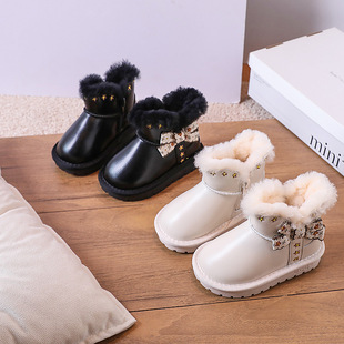儿童冬靴2023冬季女童公主，靴加厚低筒棉鞋女童，防水保暖雪地靴