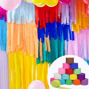 气球装饰流苏纸，飘带彩带皱纹纸宝宝生日，背景墙布置生日派对装饰