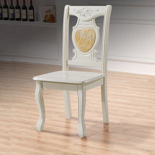 欧式椅子靠背凳，家用中式橡木雕花餐桌椅现代简约餐厅白色实木餐椅