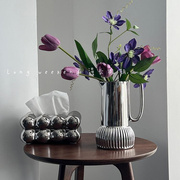 高级感电镀银花瓶摆件陶瓷，花器现代家居装饰品民宿样板间