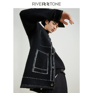 Riverstone流石男装春秋季高端设计感羊毛呢夹克舒适毛呢外套