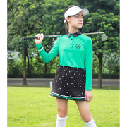 zg6高尔夫服装女童装，球服套装绿色儿童长袖翻领，网球裙防走光短裙
