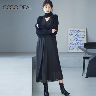 COCO DEAL设计感日系高领蝙蝠袖针织衫无袖连衣裙三件套72115109