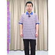 甩 纯棉商务短袖T恤男 威可蓝色条纹 休闲翻领 夏薄款舒适针织衫