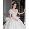 白色v领轻婚纱礼服新娘，2023高级质感，法式高端出门主纱大拖尾