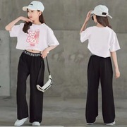 2022女童夏装童装运动套装洋气，时髦卡通印花阔腿裤两件套韩版