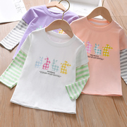 女童夏装长袖t恤儿童，2024洋气韩版宝宝，夏季时髦小兔子上衣潮