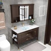 现代新中式岩板浴室柜一体陶瓷，盆组合卫生间，实木落地洗手洗脸台盆