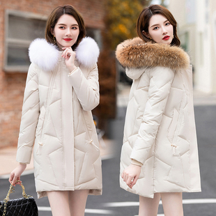 2023冬季棉服女士修身轻奢加厚保暖大毛领外套中长款棉衣棉袄