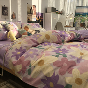欧式紫色油画风田园，小碎花床上四件套全棉纯棉，文艺写意民宿1.5m