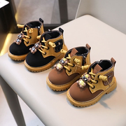 冬季男宝宝鞋子男童马丁靴加绒靴子软底婴儿学步鞋，1一岁2小童靴子