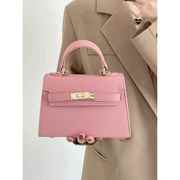 法式小众凯莉手提粉色包包女20高级质感荔枝纹单肩斜挎小包