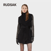rudsakmellia加拿大经典女士纯羊毛呢黑色秋冬大衣，外套中长修身