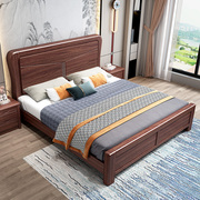 胡桃木实木床，1.8米大床现代简约卧室，1.5米双人床加厚储物工厂