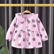 女童外套风衣秋季女宝宝长袖，韩版童装洋气，娃娃领衬衫2021春秋