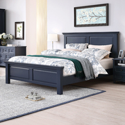 美式实木床橡木现代简约深色，1.8米床男儿童，蓝色全实木双人大床