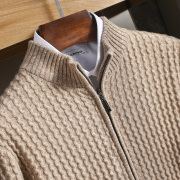 羊毛拉链开衫男士半高领冬季加厚羊绒衫商务休闲针织毛衣外套