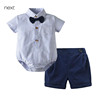 next儿童夏季短袖韩国连身衣、爬服绅士套装男童宝宝条纹衬衫