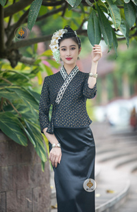 傣王妃服饰傣族传统复古黑色女套装中袖筒裙日常休闲生活装工作服