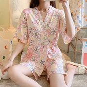 睡衣女夏季薄款日系和服樱花网红纯棉短袖两件套装可爱家居服