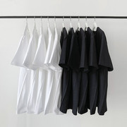 日本纯棉纯色短袖T恤男女打底衫白色体桖大码纯黑长袖男士半袖t桖