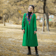 2023秋冬季原创民族风女装，长款宽松棉服，中式复古提花女士棉衣