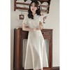 中式伴娘服订婚礼服连衣裙日常可穿领证登记小白裙，女夏季旗袍裙子