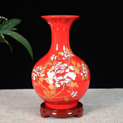 景德镇陶瓷器中国红花瓶摆件，中式家居酒柜，装饰品客厅插干花工艺品
