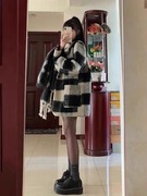 JOGPJ韩系西装格子呢子大衣女2023秋冬季加厚小香风毛呢外套