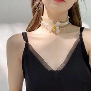 网红choker脖颈链女夏天设计感锁骨链仙气蕾丝颈带项圈蝴蝶结装饰