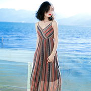 夏季普吉岛沙滩裙泰国海边度假裙，修身显瘦超仙雪纺吊带连衣裙长裙