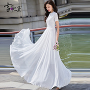 夏季白色雪纺连衣裙，女长款到脚踝2024年时尚显瘦超长大摆裙子