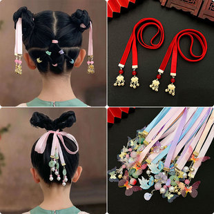 儿童汉服头饰中国风铃铛，飘带古装发饰女童编发头绳，古风绑发发带