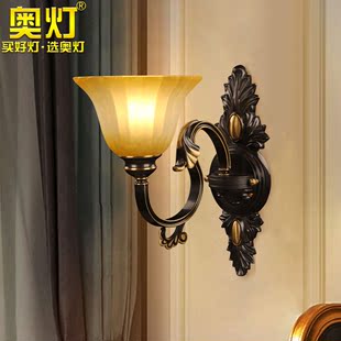 奥灯美式复古南瓜玻璃罩单头壁灯，楼梯过道走廊黑擦金全铜壁灯b027