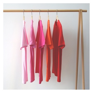 夏季复古红色系百搭粉色橘色，红色纯色短袖t恤男女情侣宽松纯棉