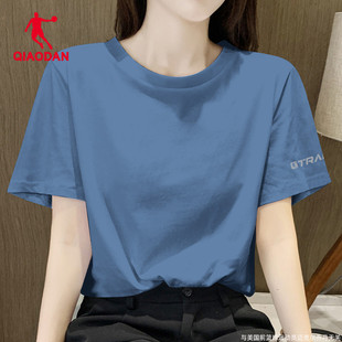 乔丹运动短袖女T恤蓝色大码宽松半袖夏季女士瑜伽健身运动服