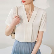法式V领白衬衫女短袖雪纺衫职业装2024夏季高级感气质工作服